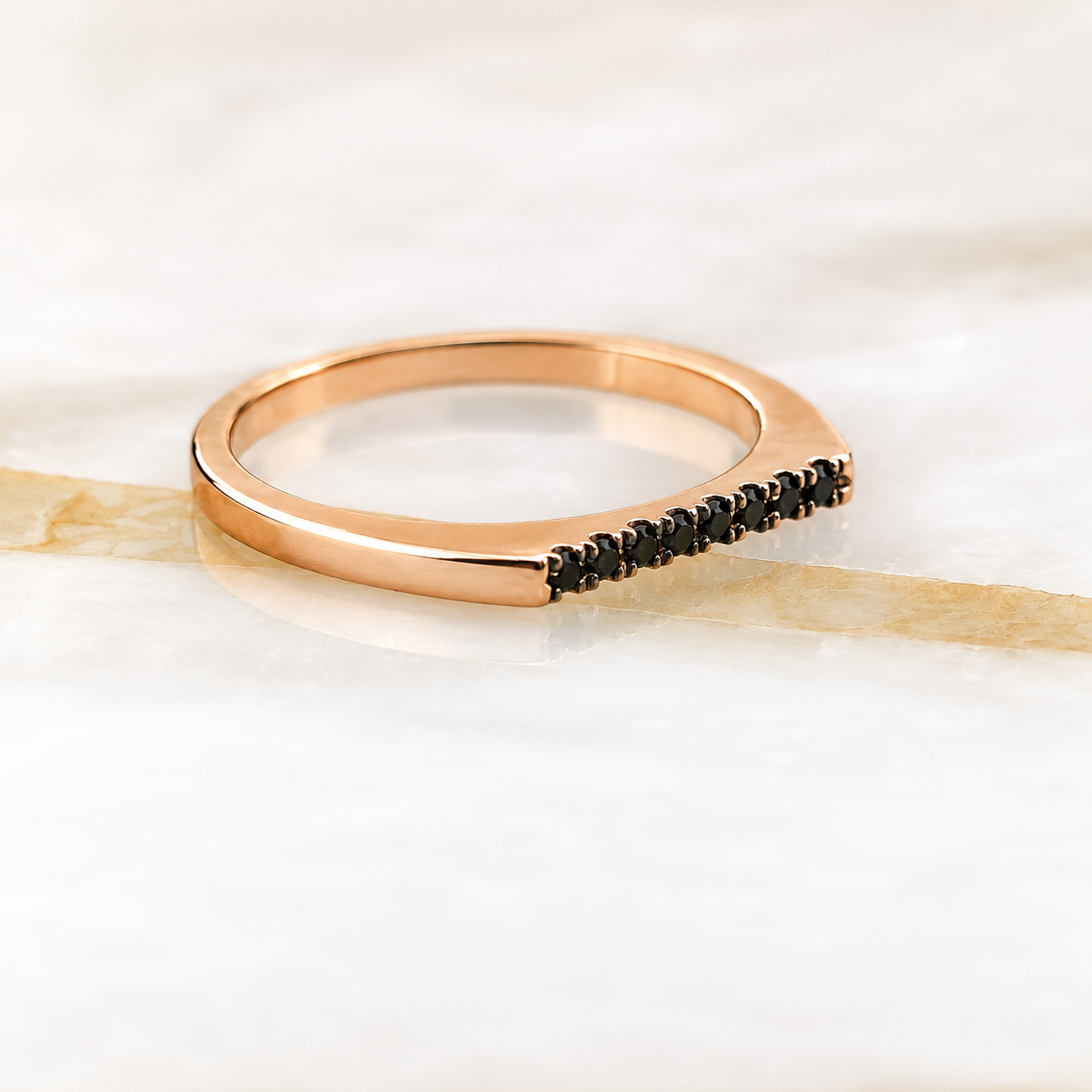 Natural Black Diamond Rose Gold Ring