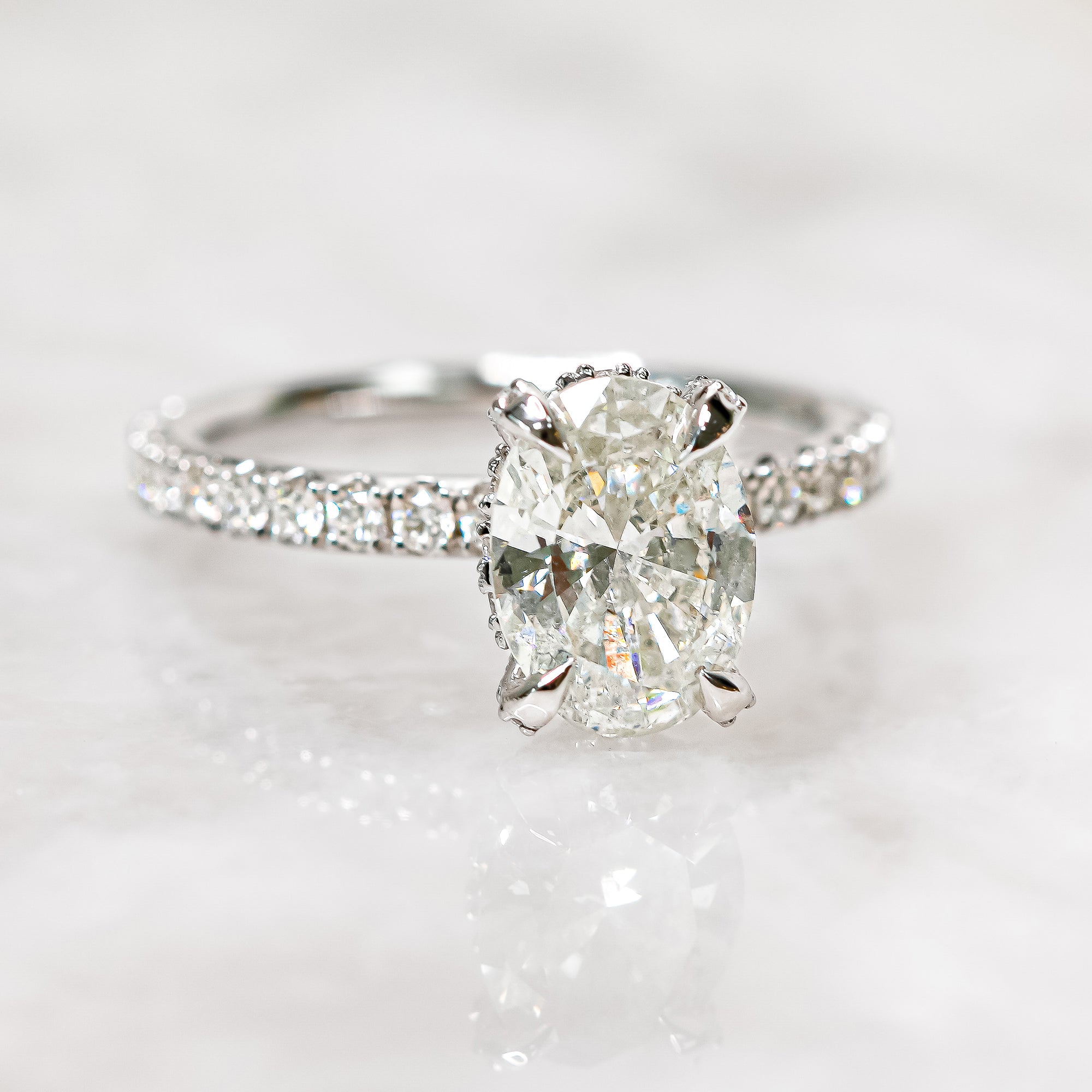 Hidden Halo Natural Oval Cut Diamond Engagement Ring