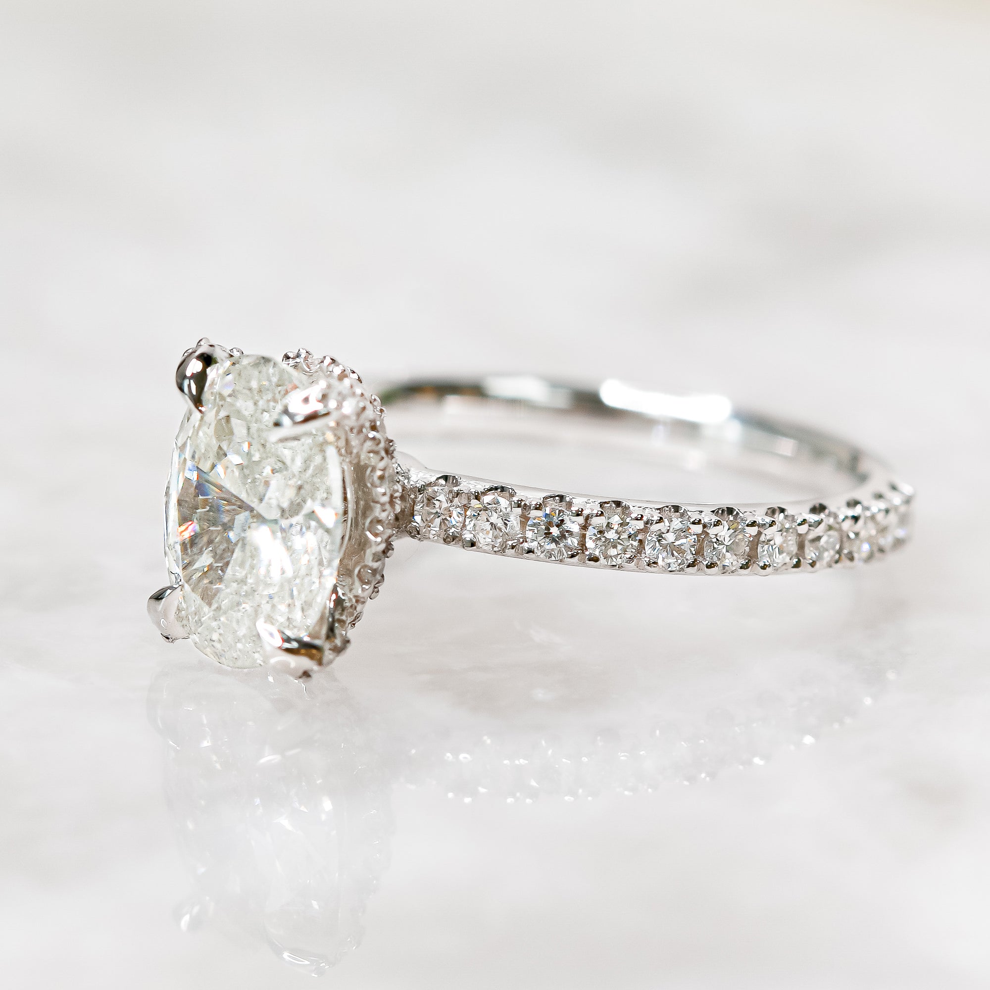 Hidden Halo Natural Oval Cut Diamond Engagement Ring