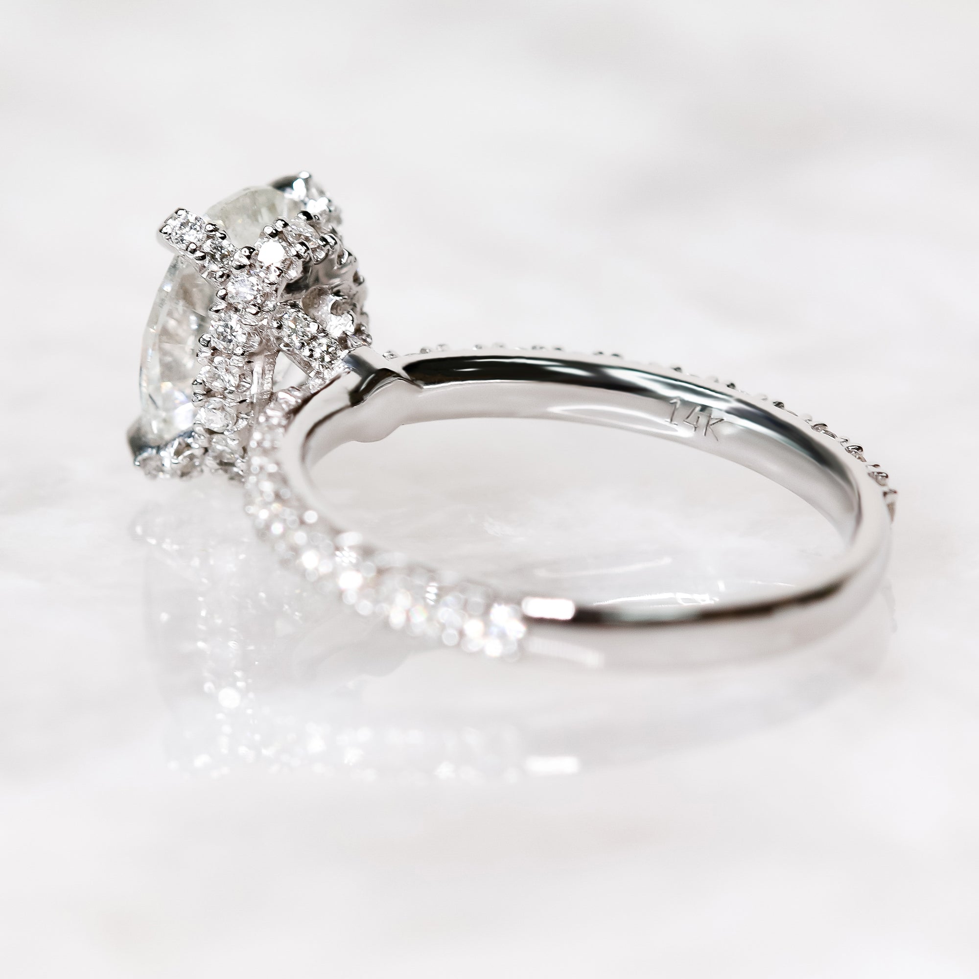 Hidden Halo Natural Oval Cut Diamond Engagement Ring
