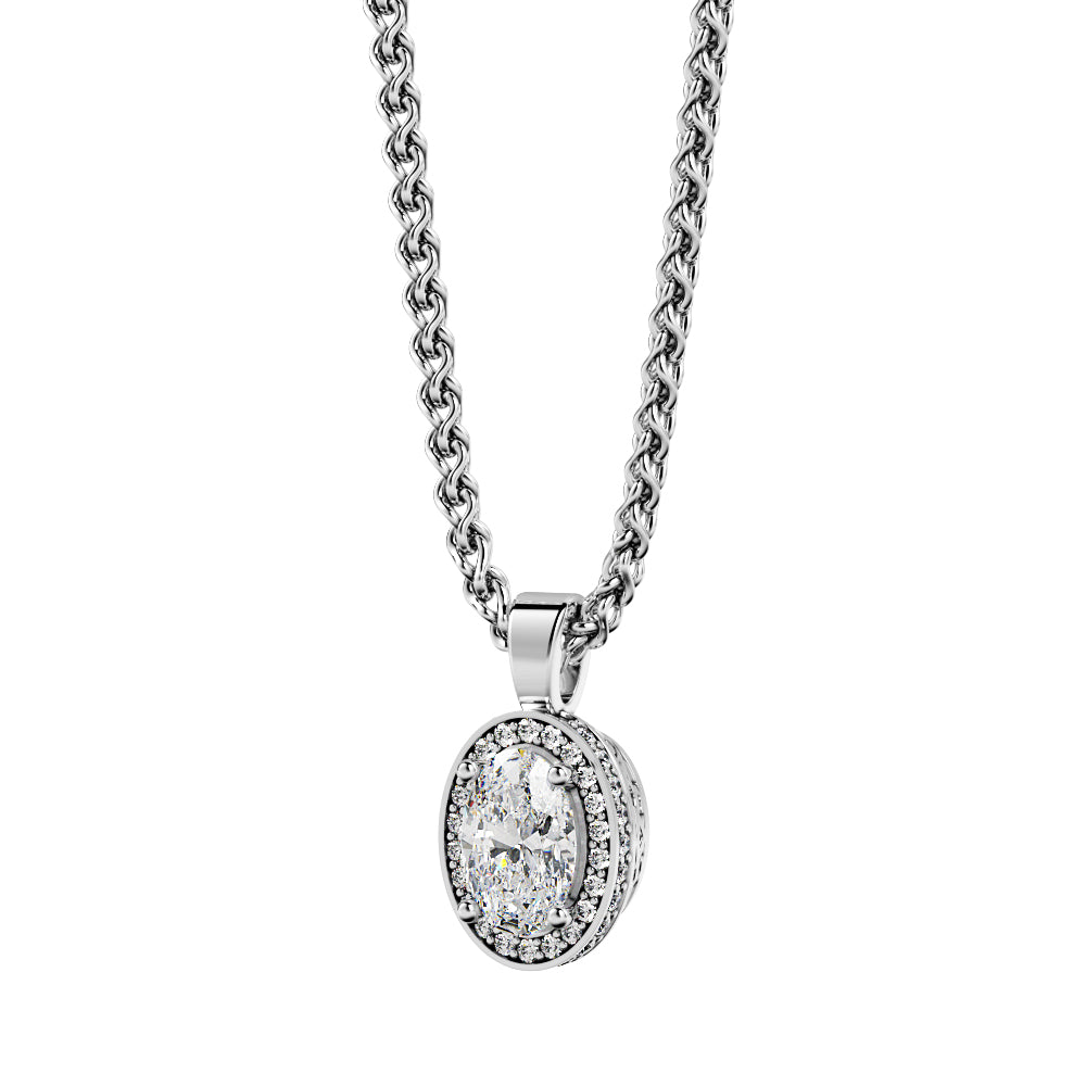 Noctilucent - Natural Diamond Double Halo Pendant with a Yellow Necklace