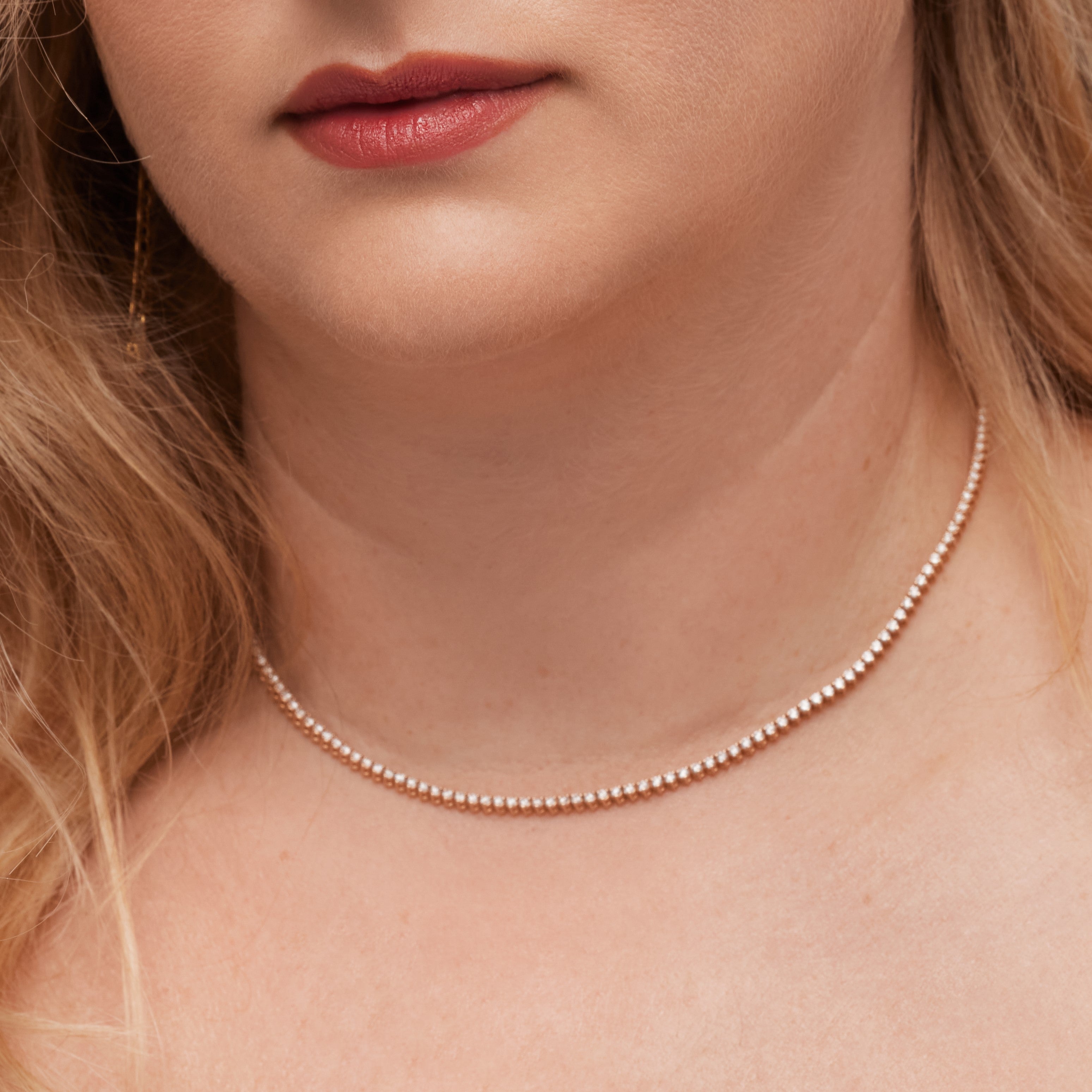 4.74 Carats Diamond Tennis Necklace set in 14K Rose Gold