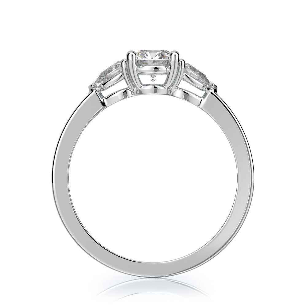 Three Stone Pear & Round Natural Diamond Engagement Ring