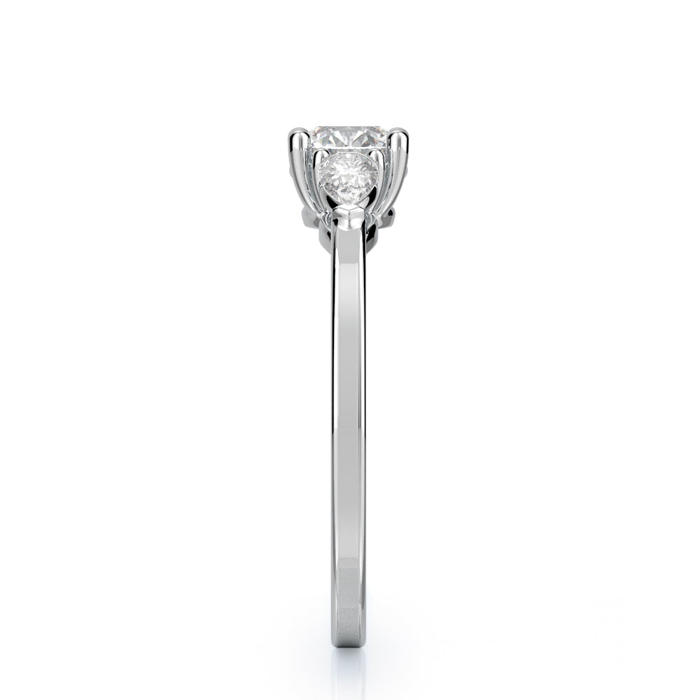 Three Stone Pear & Round Natural Diamond Engagement Ring