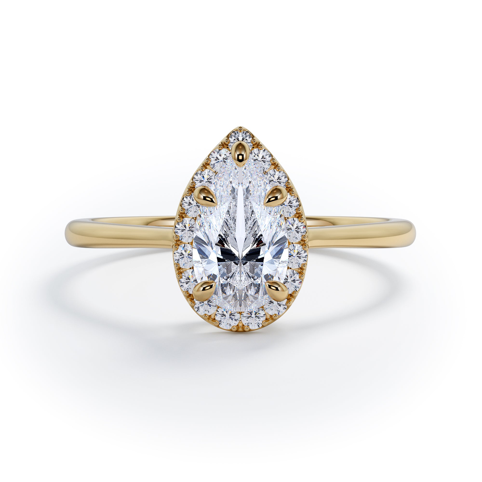 Rounded Band Natural Pear Cut Diamond Engagement Ring in Rose Gold