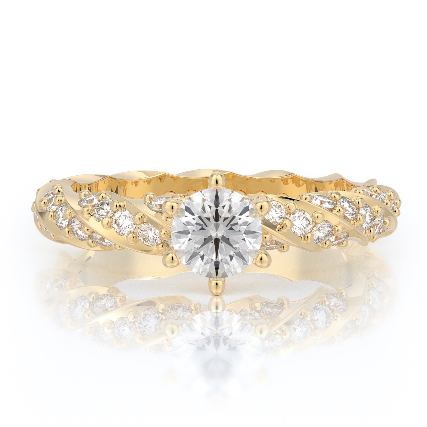 Twisted Shank Natural Round Cut Diamond Engagement Ring