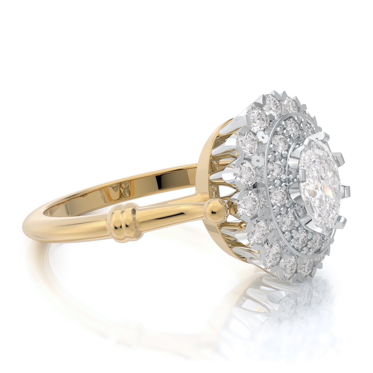 Double Halo Diana Ring Natural Oval  Diamond Engagement Ring