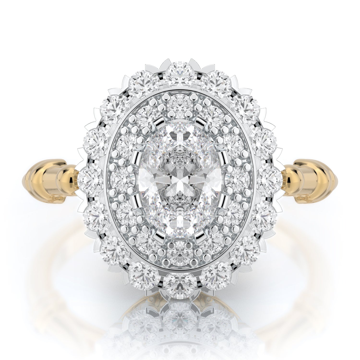 Double Halo Diana Ring Natural Oval  Diamond Engagement Ring