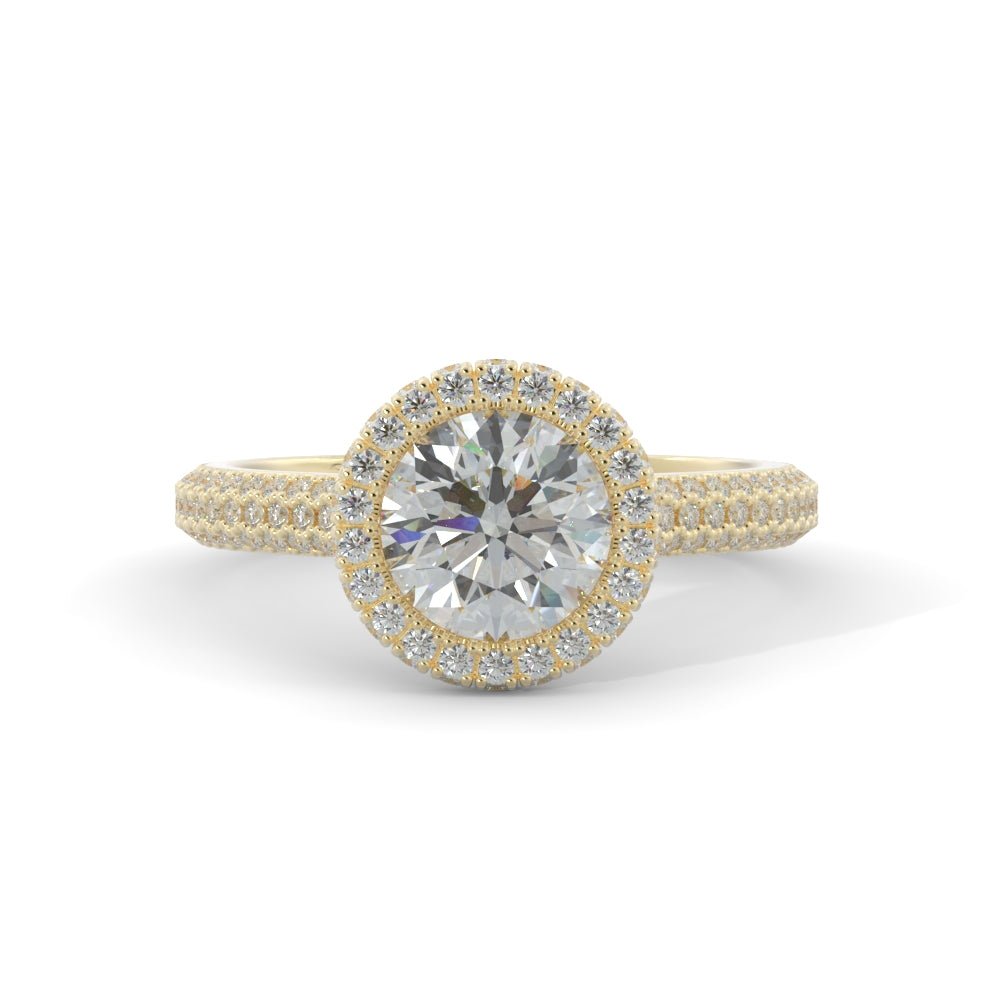 Three-row Natural Round Cut Diamond Engagement Ring