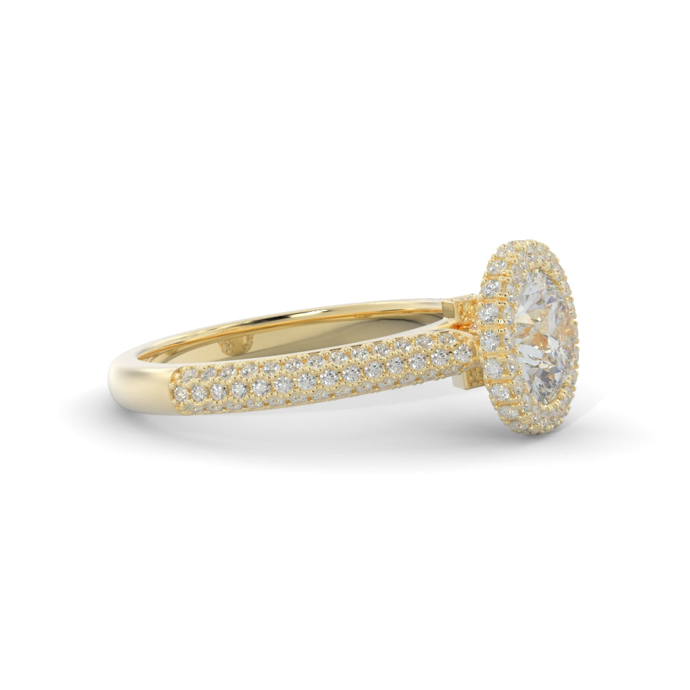 Three-row Natural Round Cut Diamond Engagement Ring