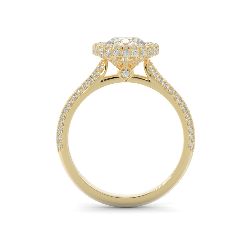 Three-row Natural Round Cut Diamond Engagement Ring