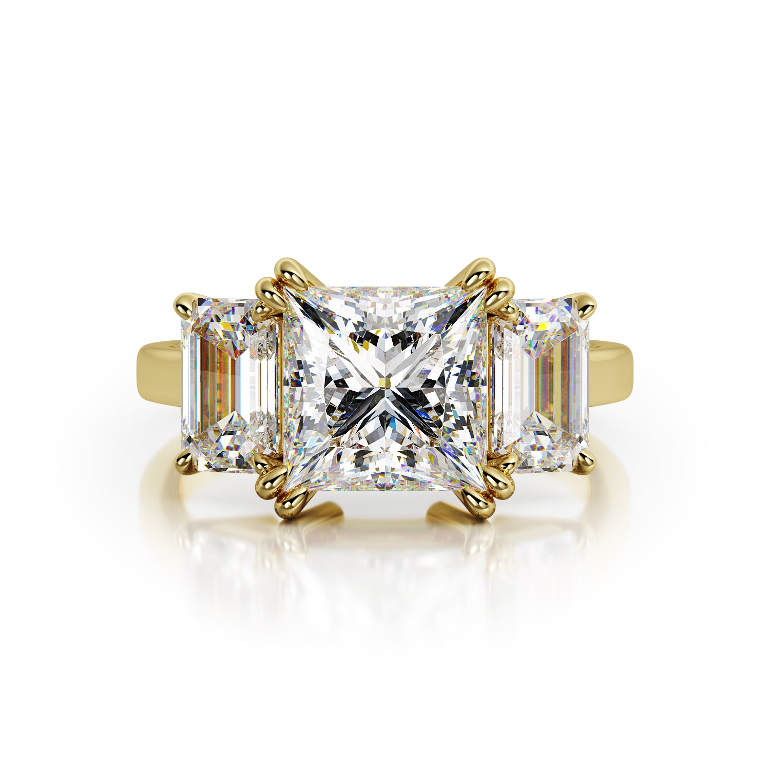 Plain Band Natural Princess Cut Diamond Engagement Ring