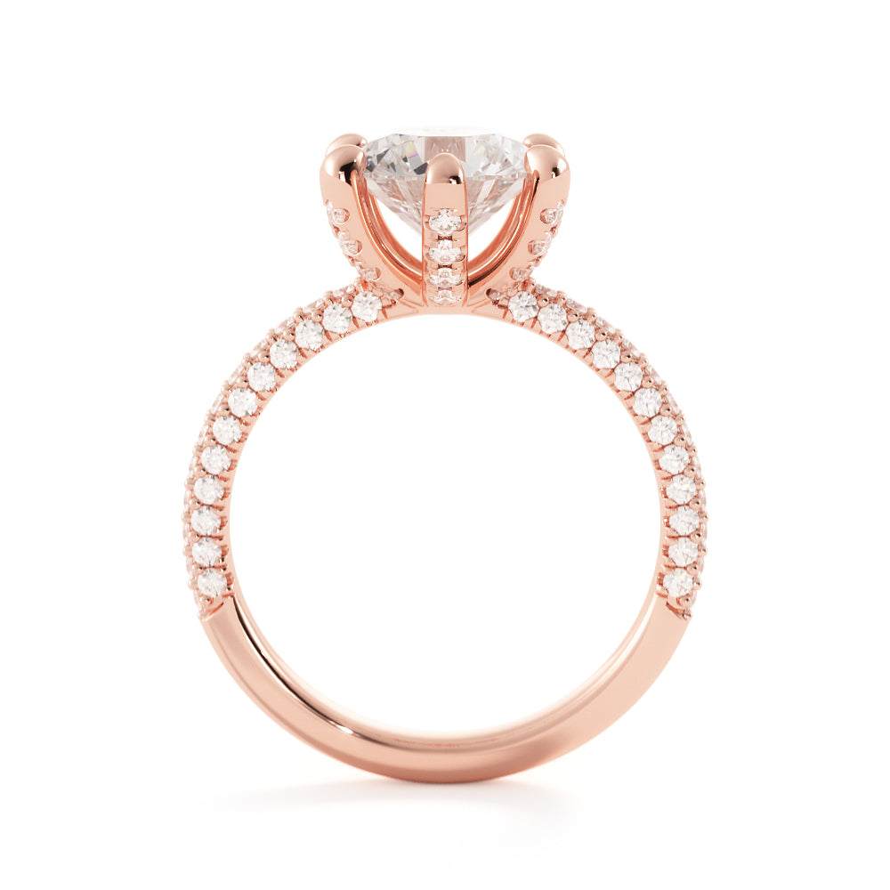 Three Sided Accent Diamonds Natural Round  Diamond Engagement Ring