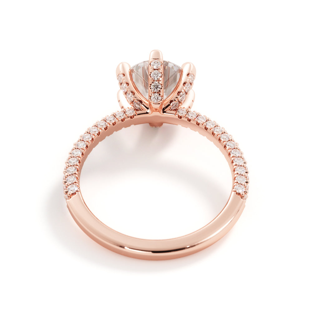 Three Sided Accent Diamonds Natural Round  Diamond Engagement Ring