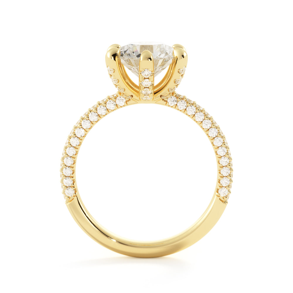 Three Sided Accent Diamonds Natural Round  Diamond Engagement Ring