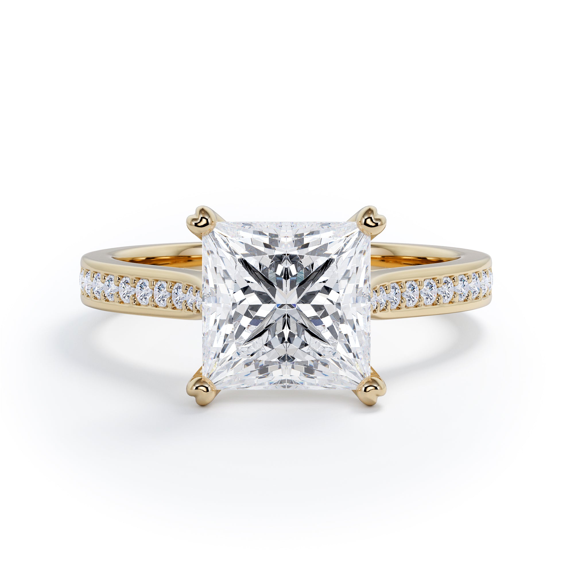 4 prongs Natural Princess  Diamond Engagement Ring