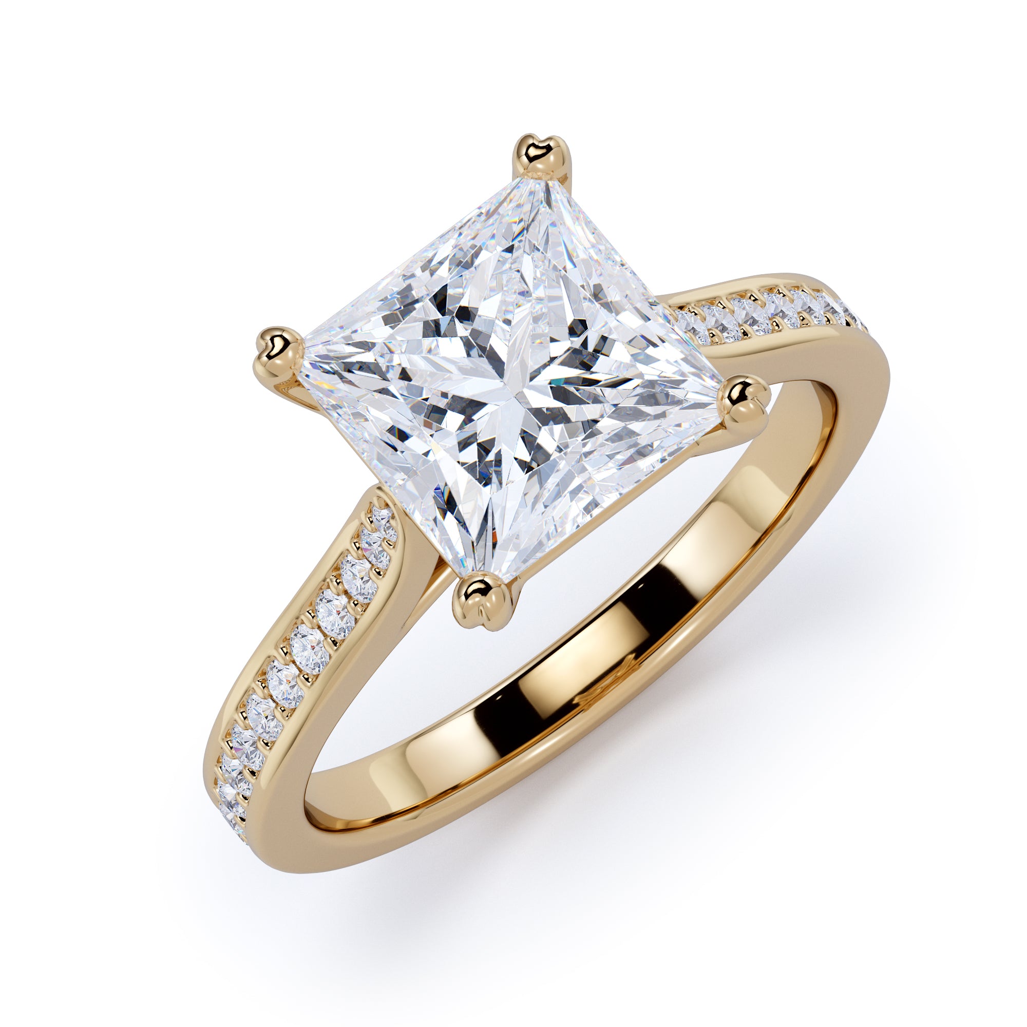 4 prongs Natural Princess  Diamond Engagement Ring