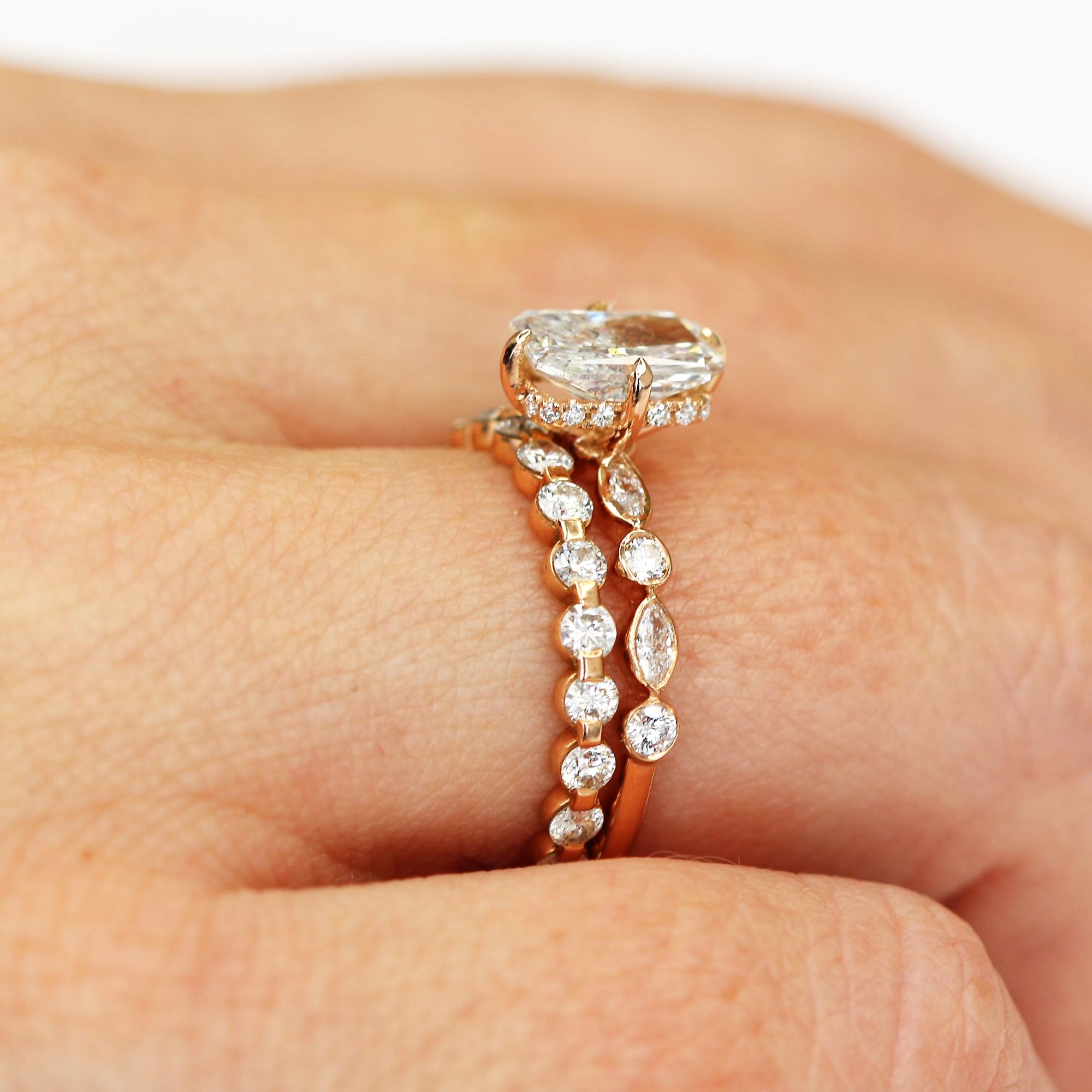 Art Deco Salt & Pepper Natural Radiant  Diamond Engagement Ring