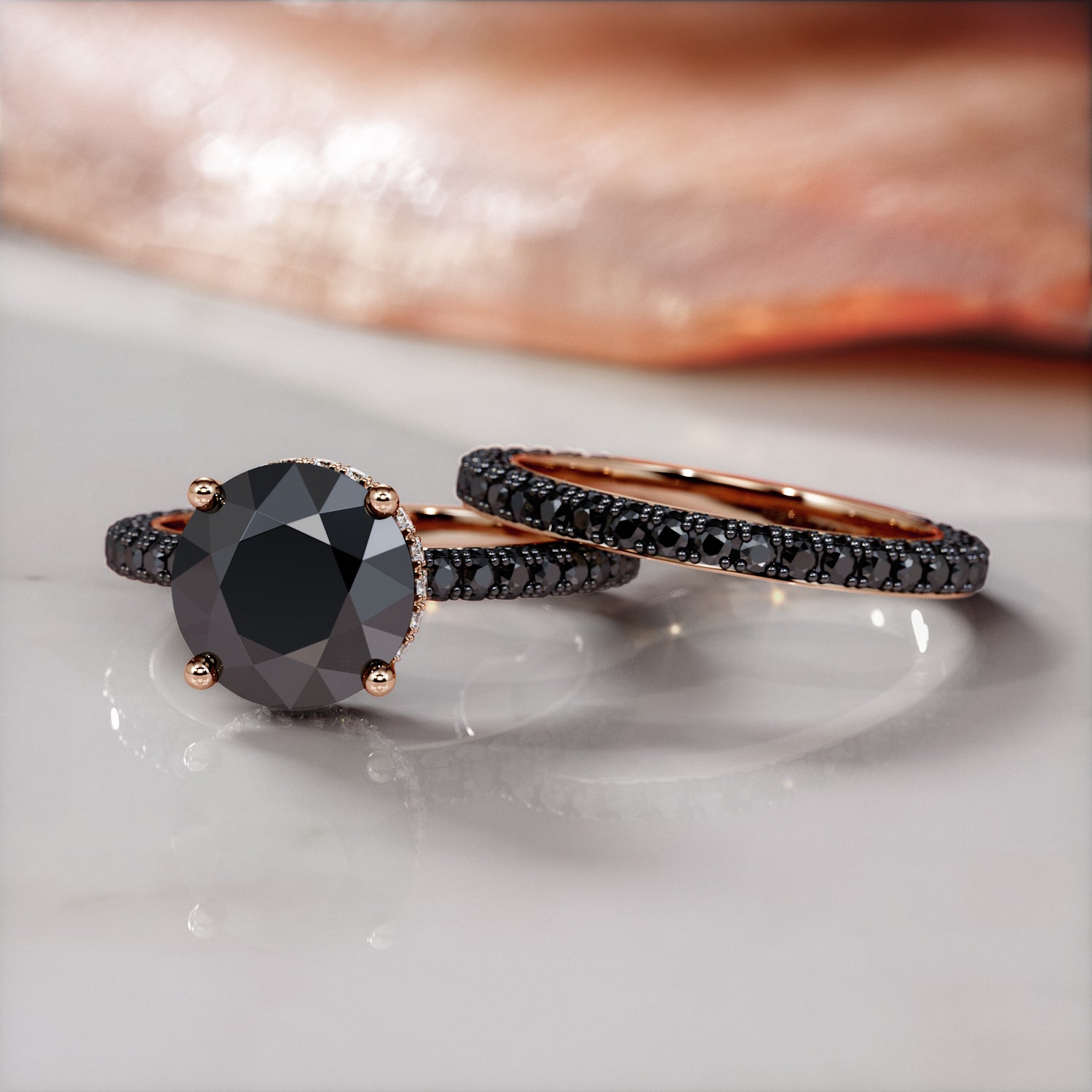 Black Diamond  Natural Black Diamond Round Engagement Ring in 14K Gold