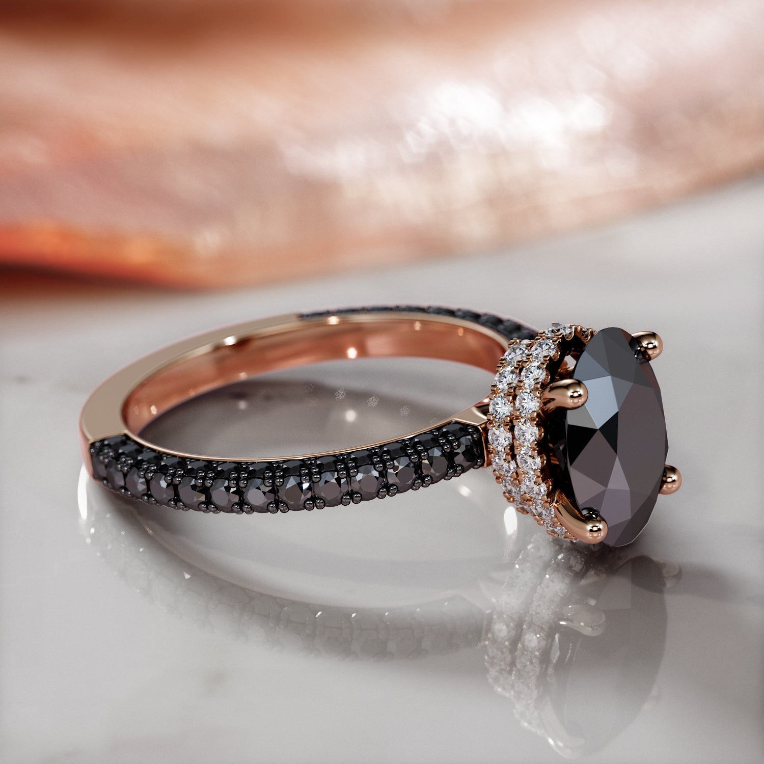 Oval  Black Diamond Engagement Ring- Black Diamond Natural Black Diamond Oval Engagement Ring in Rose Gold