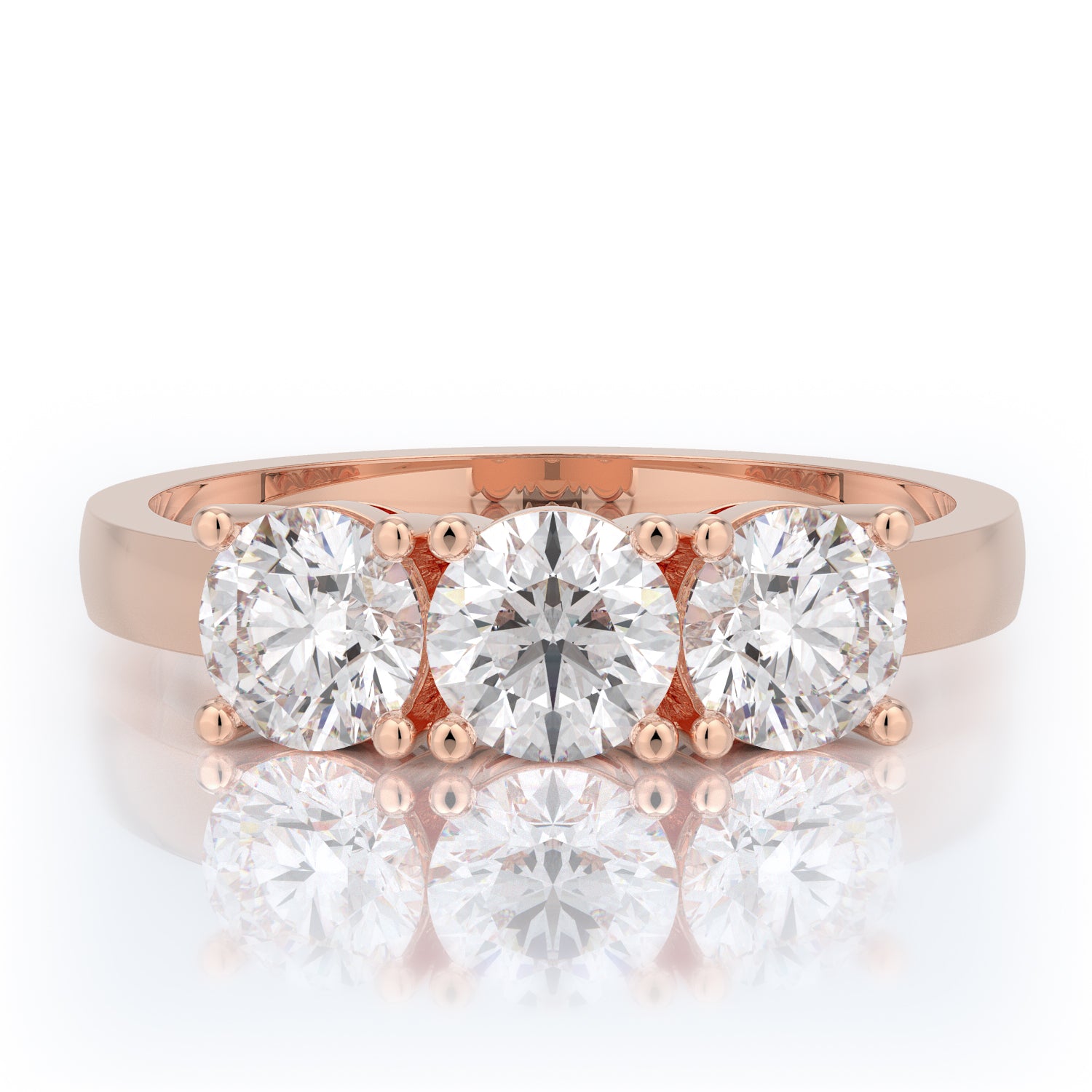 Three Stone Natural Round Cut Diamond Engagement Ring