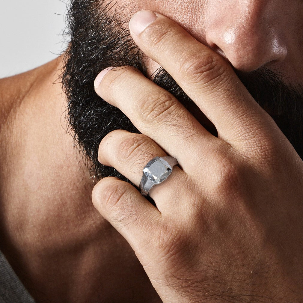 14K Diamond Shaped Signet Ring For Men