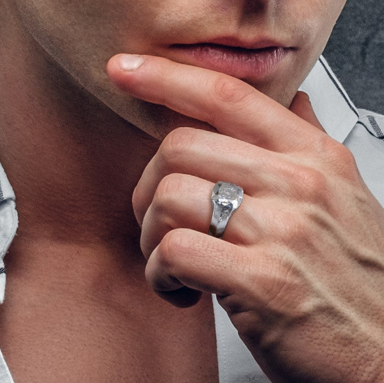14K Diamond Shaped Signet Ring For Men