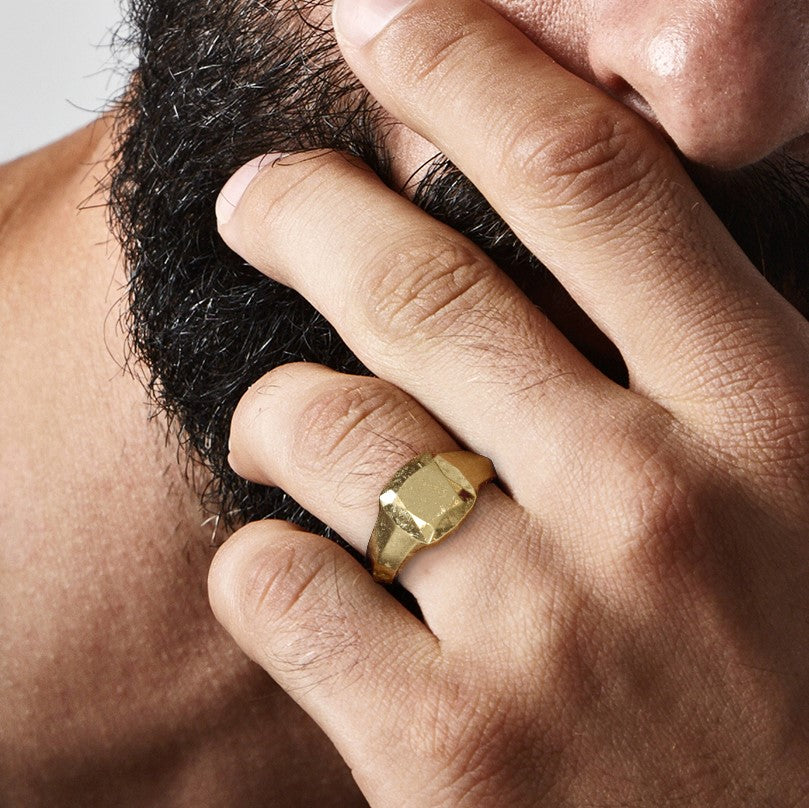 14K Diamond Shaped Signet Ring For Men