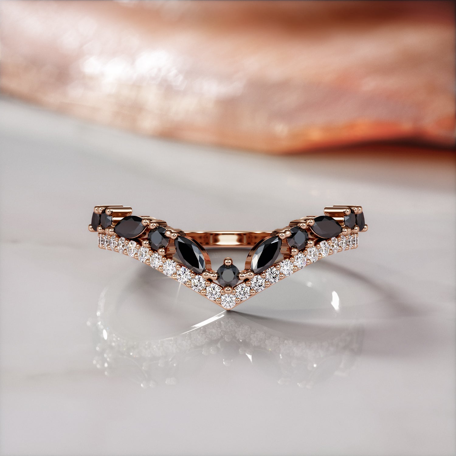 1.2 Carats Round & Marquise Black Diamond Wedding Band