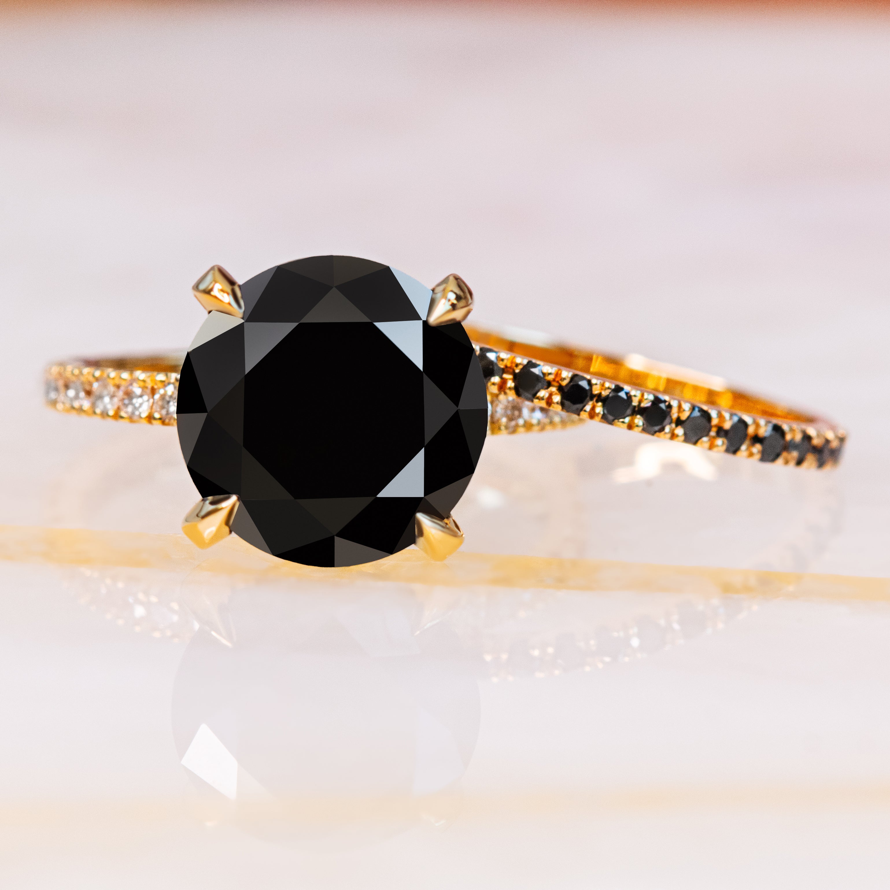 5.14 Carats Natural Black Diamond Round Engagement Ring