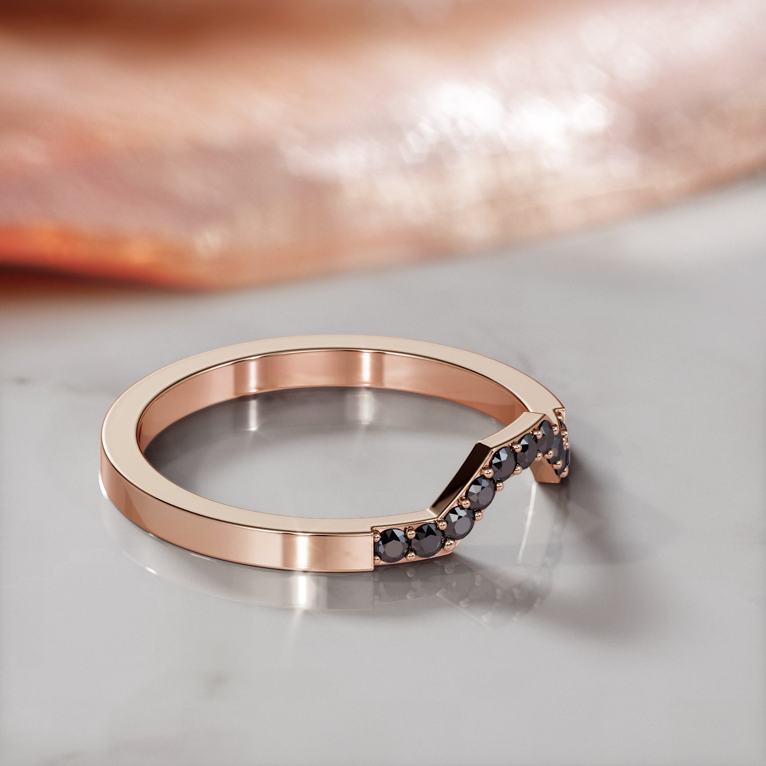 Geometric Natural Black Diamond Matching Wedding Band