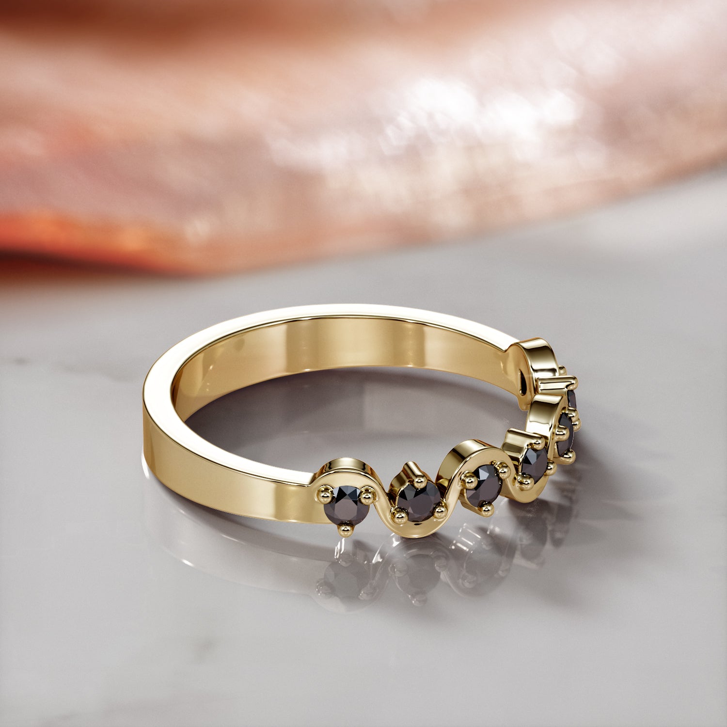 Wavey Natural Black Diamond Wedding RIng