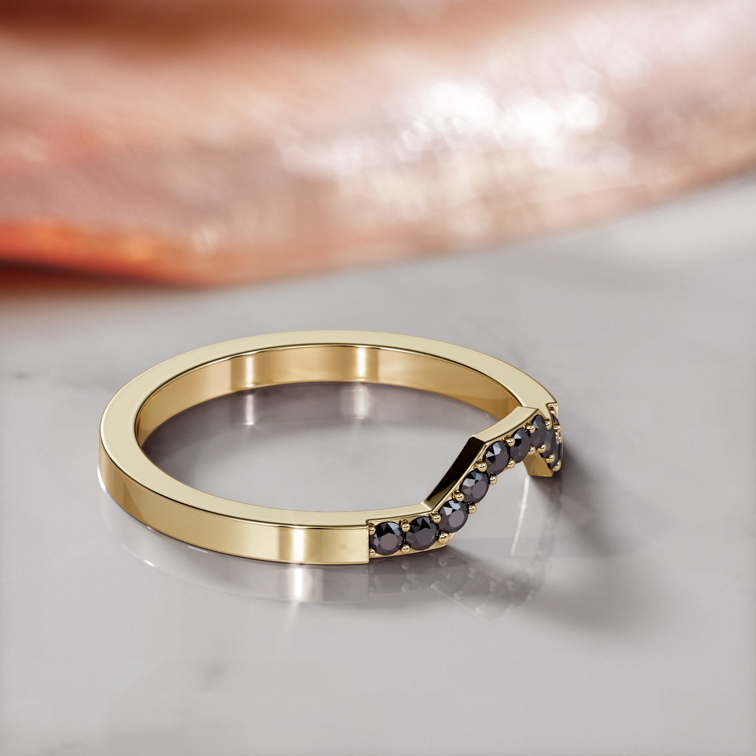 Geometric Natural Black Diamond Matching Wedding Band