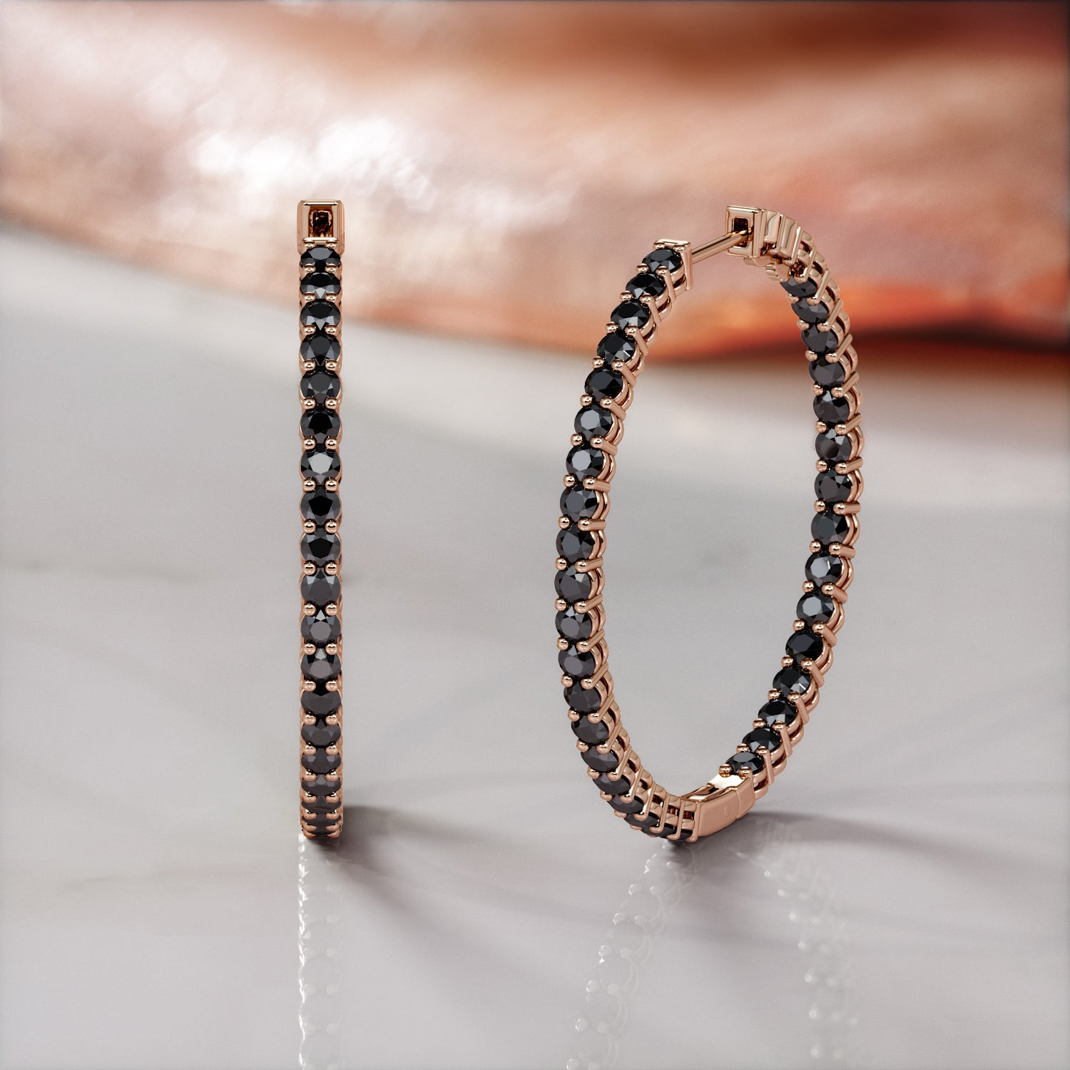 1 Carat Hoop Natural Black Diamond 2-Sided Earrings