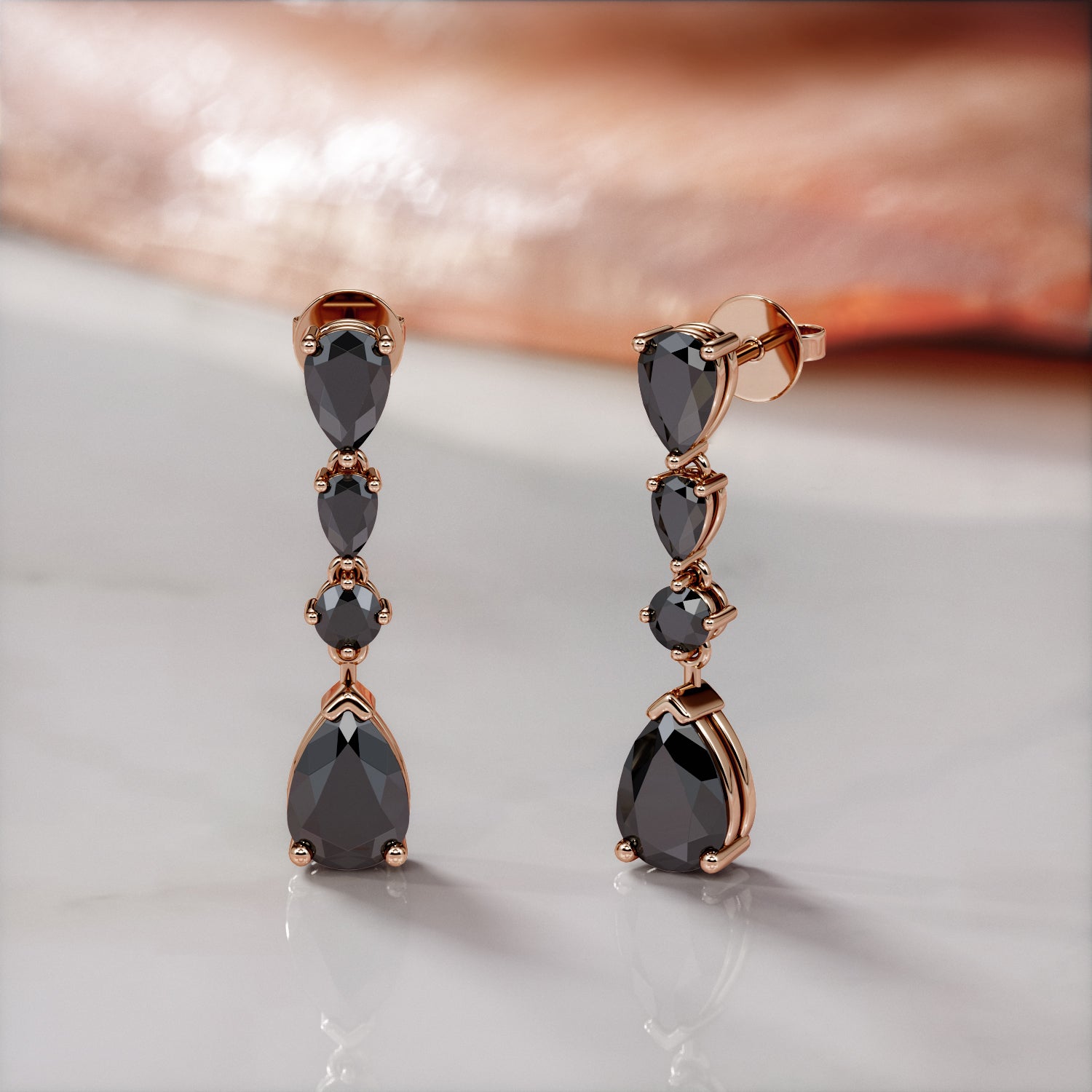 1 Carat Dangle Natural Black Diamond Multi Shaped Earrings