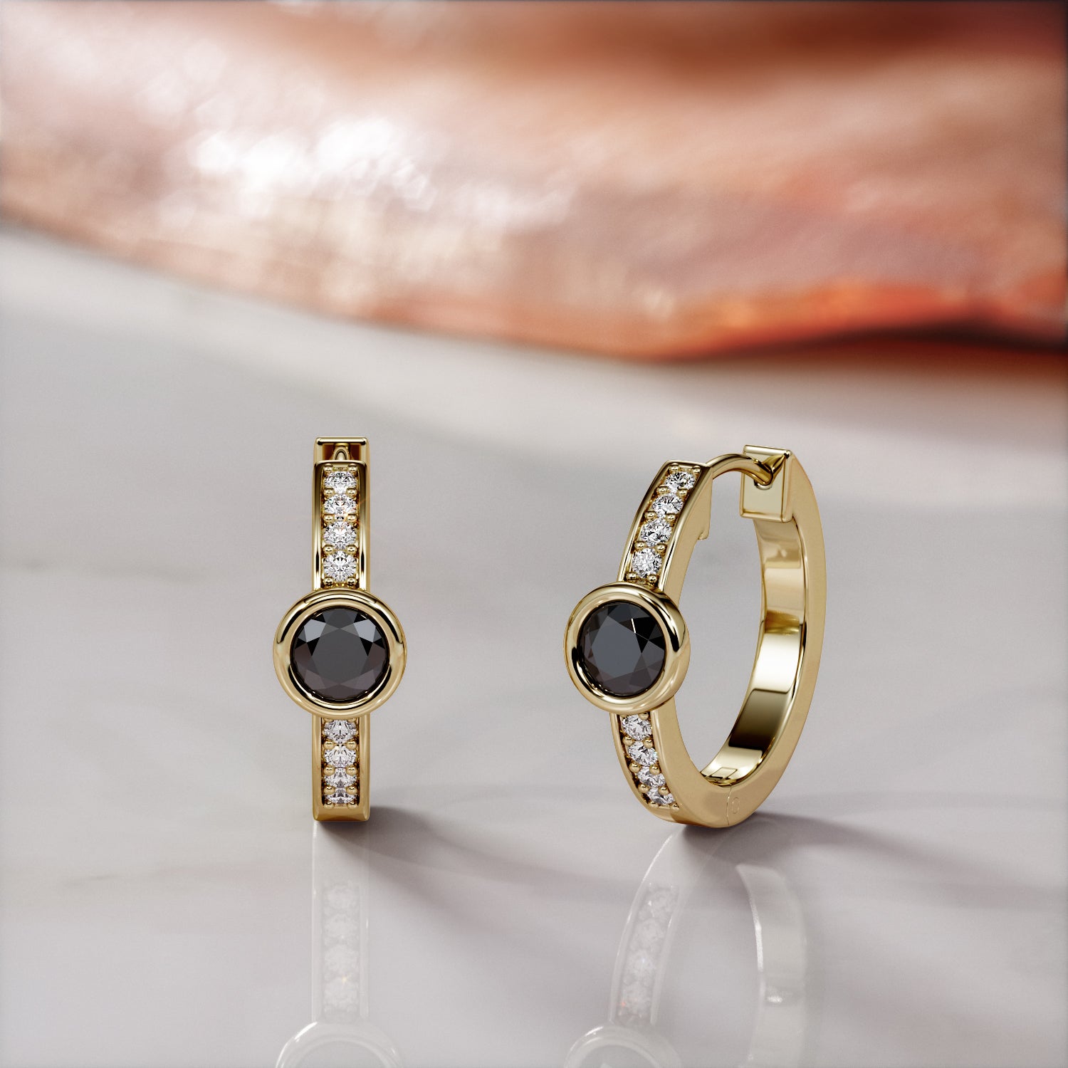 0.5 Carat Art-Deco Natural Black Diamond Hoop Earrings