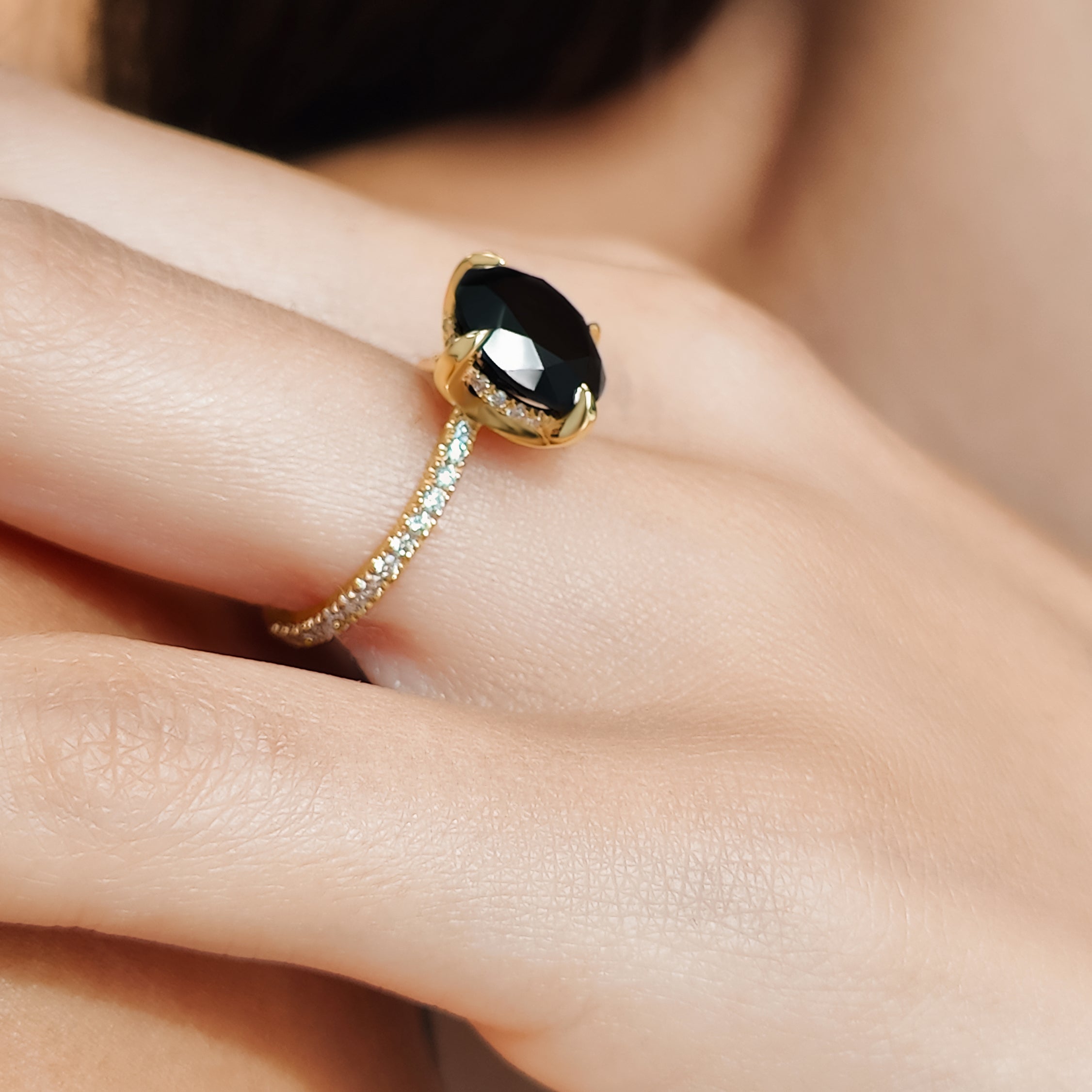 5.14 Carats Natural Black Diamond Round Engagement Ring