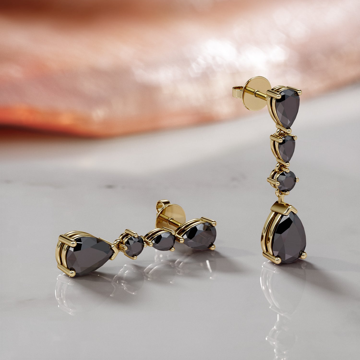 1 Carat Dangle Natural Black Diamond Multi Shaped Earrings