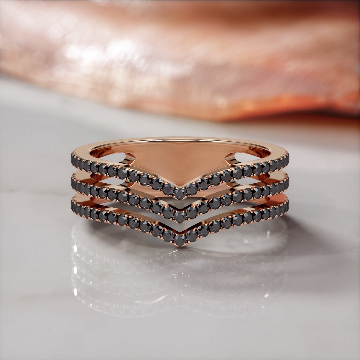 Three-Stripe Natural Black Diamond Wedding RIng