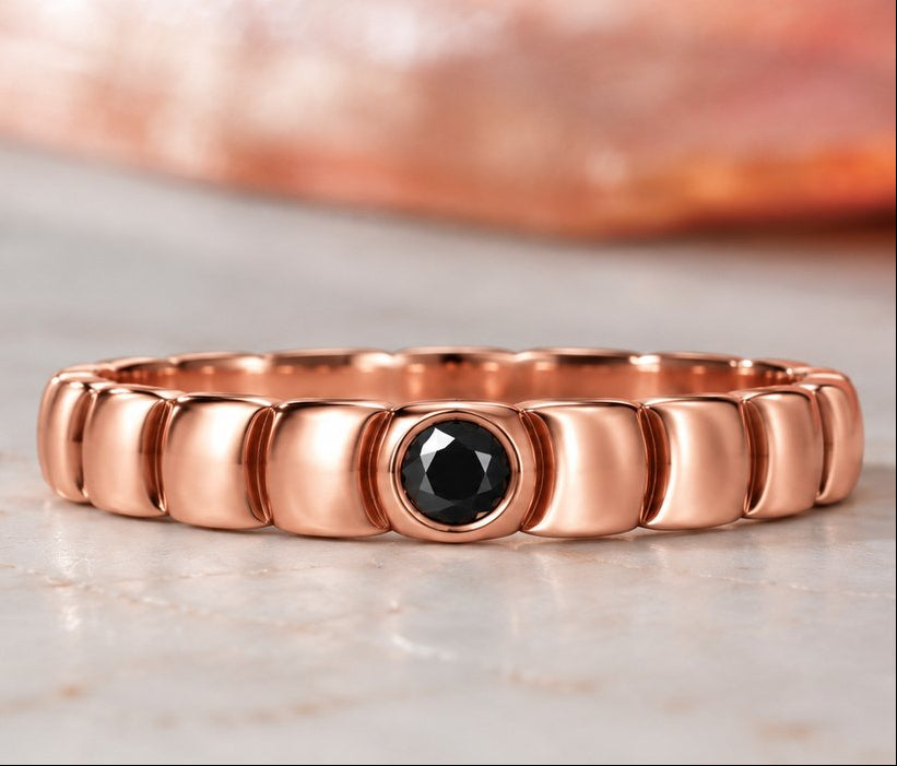 Gravitational Wave wedding band in rose gold, front view