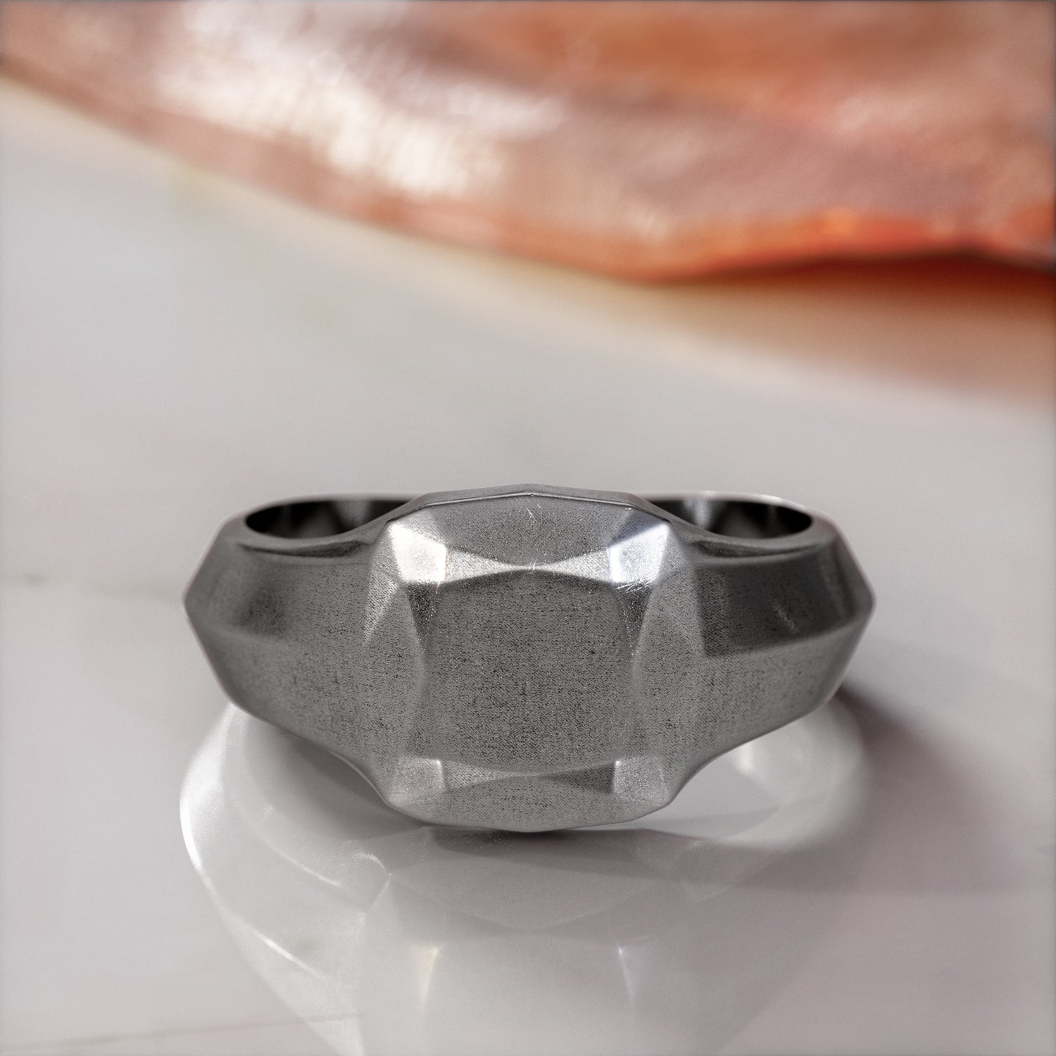 14K Diamond Shaped Signet Ring For Men