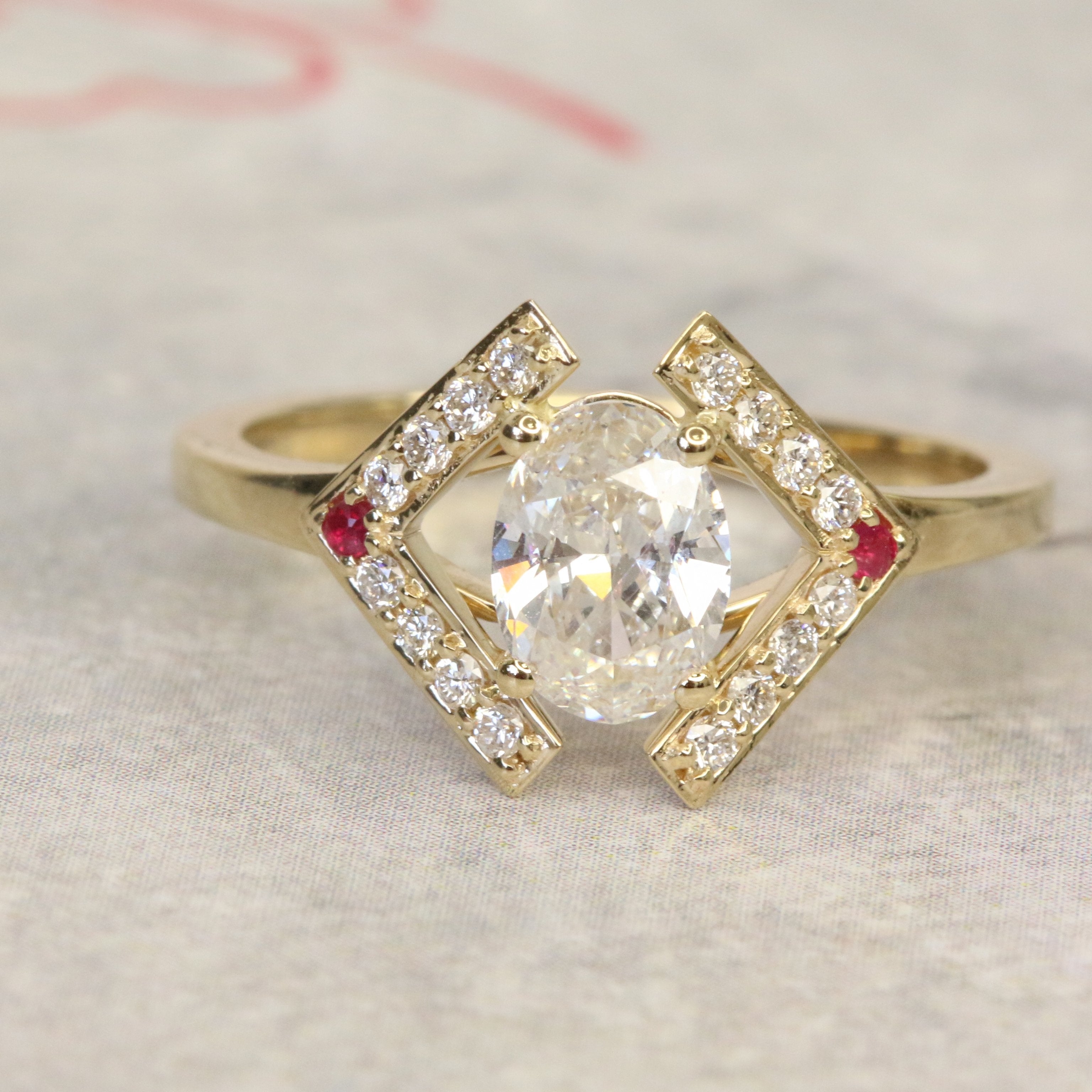 Multi Stone Natural Oval  Diamond Engagement Ring