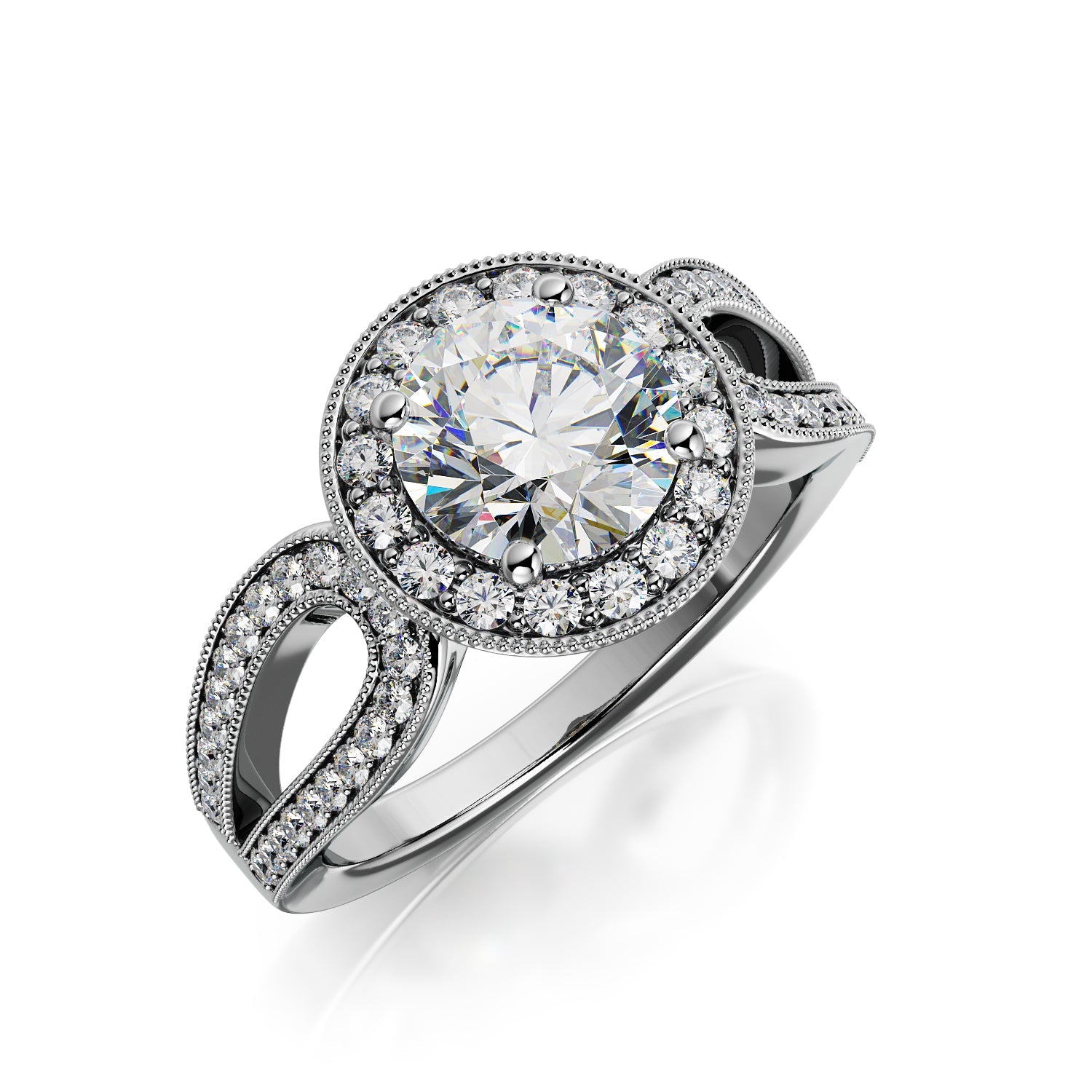 Split Shank Natural Round Cut Diamond Engagement Ring