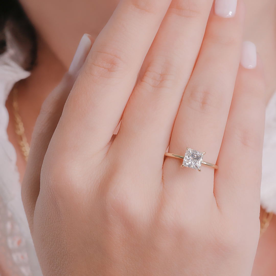 Hidden Halo Natural Princess  Diamond Engagement Ring
