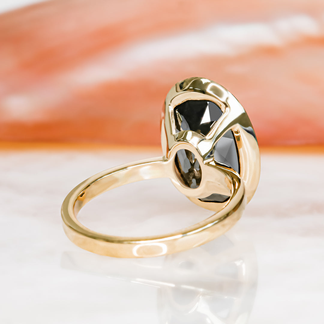 Bezel  Natural Black Diamond Oval Engagement Ring