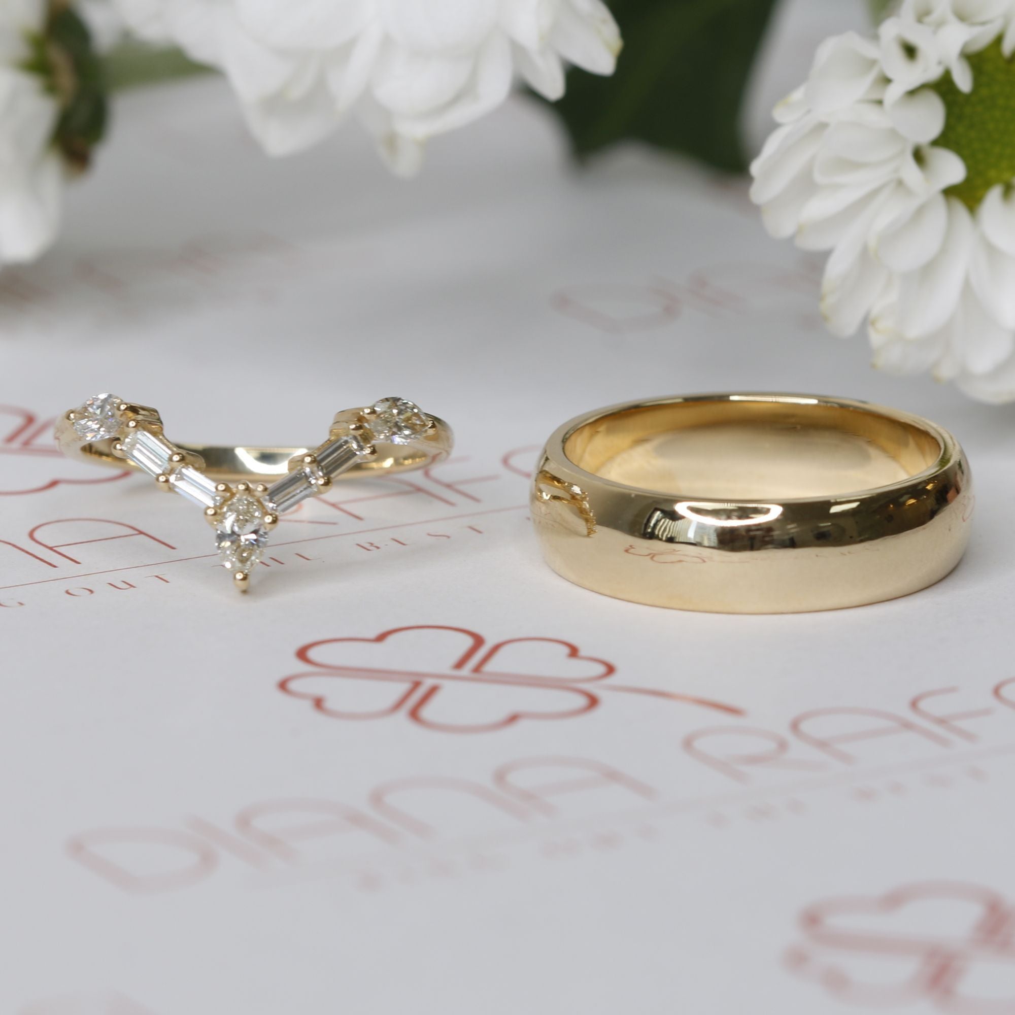 Chevron Multi-Shape Natural Baguette & Pear cut Diamond Wedding Band