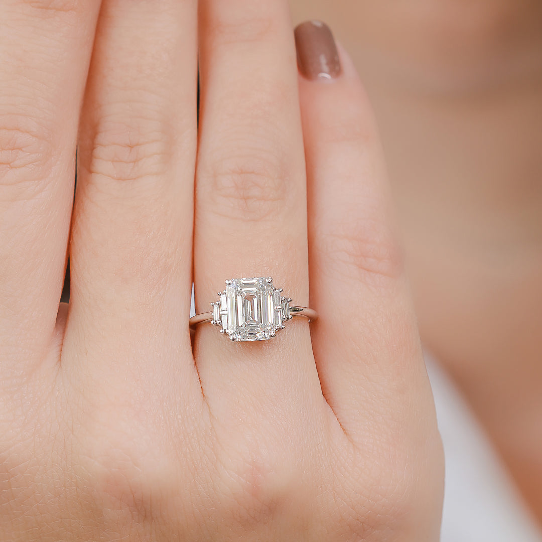 3.31 Carats Natural Emerald Cut Unique Diamond Engagement Ring