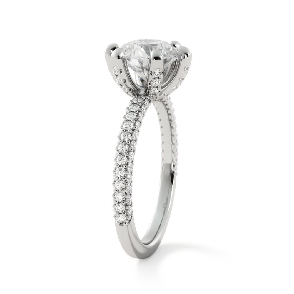 Three Sided Accent Diamonds Natural Round  Diamond Engagement Ring