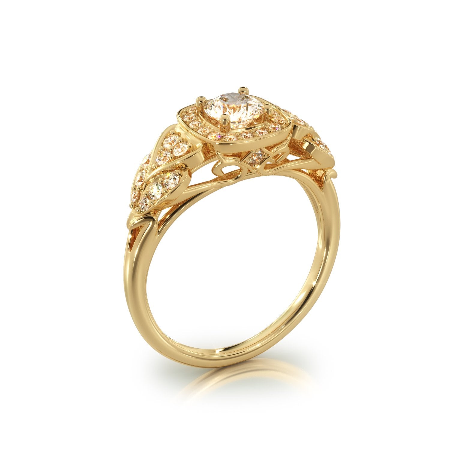 Pav'e Natural Round  Diamond Engagement Ring