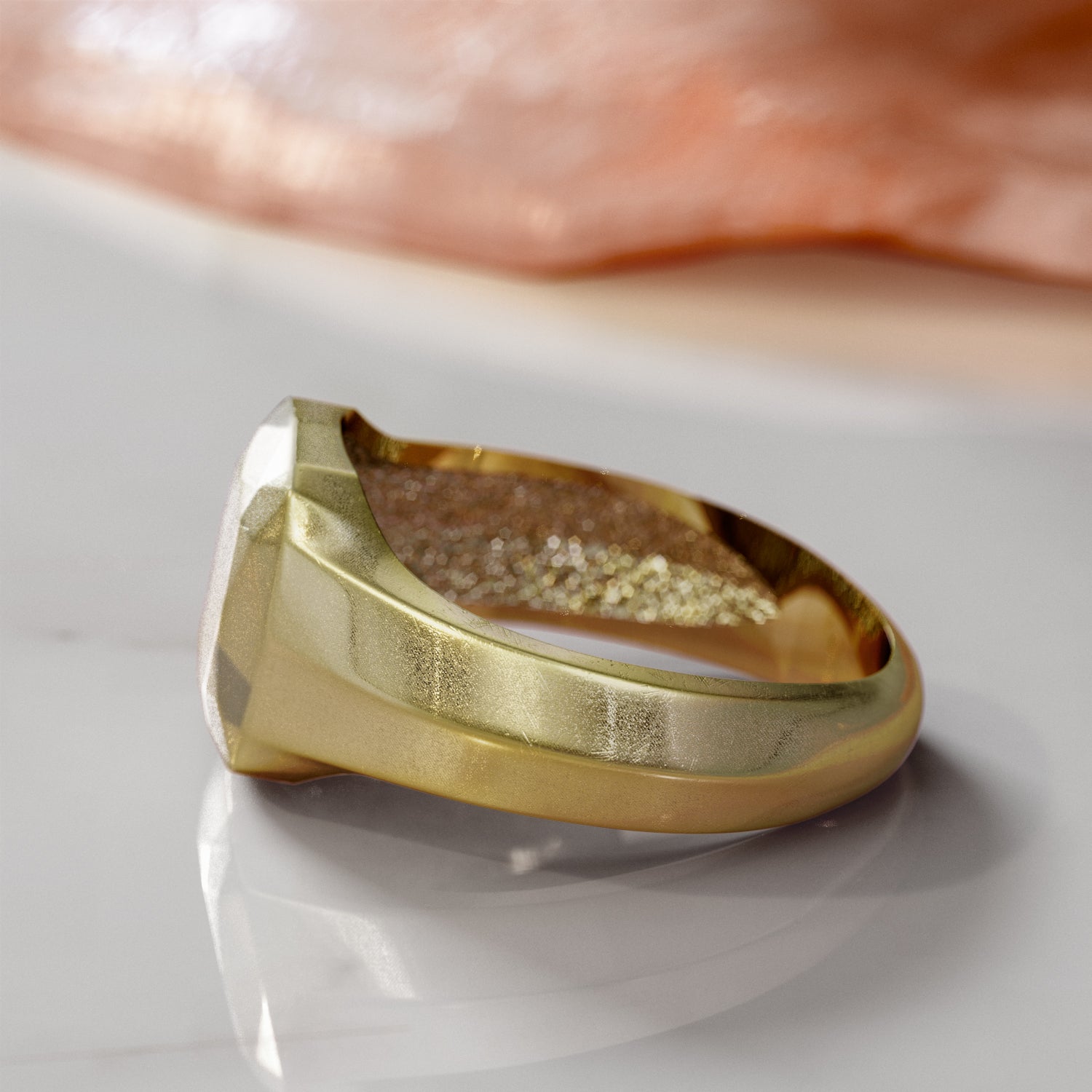 14K Diamond Shaped Signet Ring For Men